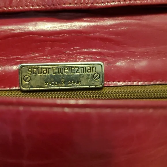 RARE Vintage Stuart Weitzman Leather Handbag Burgandy Floral Design - Picture 4 of 12
